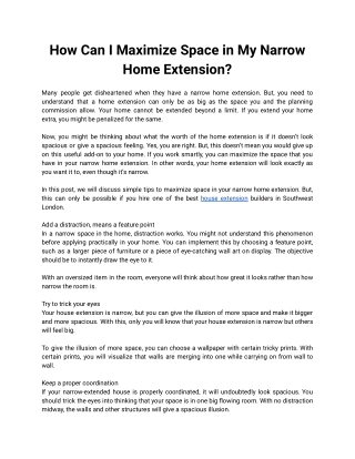 How Can I Maximize Space in My Narrow Home Extension