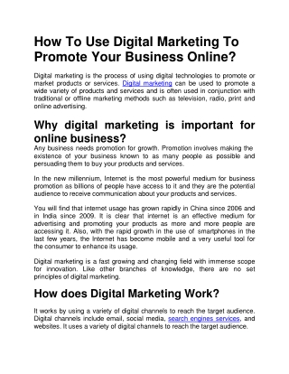 How To Use Digital Marketing To Promote Your Business Online ppt