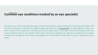 Common eye conditions treated by an eye specialist