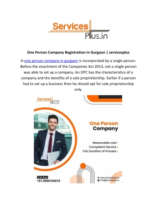 One Person Company Registration in Gurgaon | servicesplus