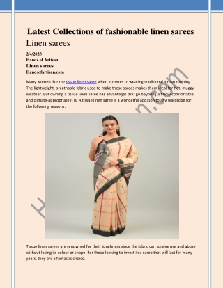 Latest Collections of fashionable linen sarees