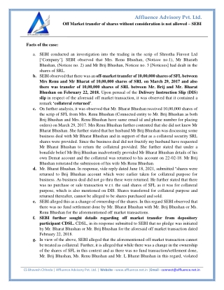 Off Market transfer of shares without consideration is not allowed – SEBI