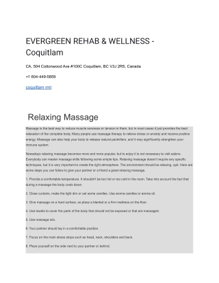 EVERGREEN REHAB & WELLNESS - Coquitlam