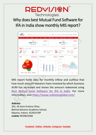 Why does best Mutual Fund Software for IFA in India show monthly MIS report