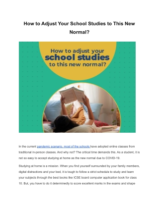 How to Adjust Your School Studies to This New Normal