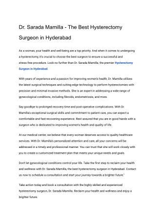 Dr. Sarada Mamilla - The Best Hysterectomy Surgeon in Hyderabad