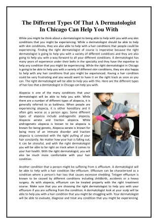 The Different Types Of That A Dermatologist In Chicago Can Help You With