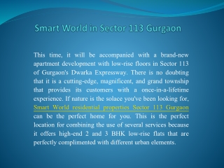 Smart World Residential Properties in Sector 113 Gurgaon