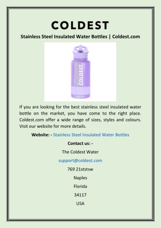 Stainless Steel Insulated Water Bottles  Coldest