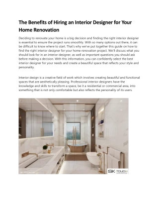 The Benefits of Hiring an Interior Designer for Your Home Renovation