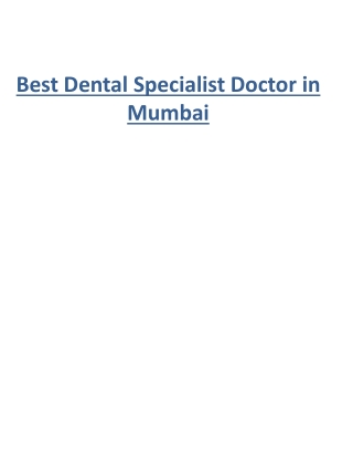 Best Dental Specialist Doctor in Mumbai