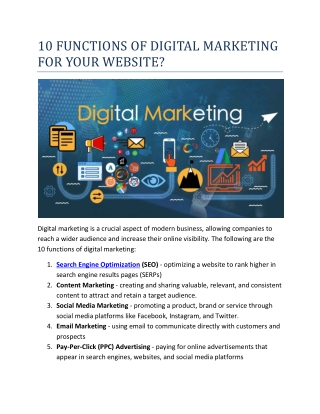 10 FUNCTIONS OF DIGITAL MARKETING FOR YOUR WEBSITE