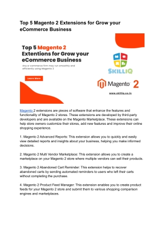 Top 5 Magento 2 Extensions for Grow your eCommerce Business