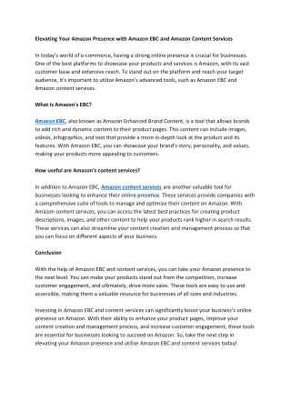 Elevating Your Amazon Presence with Amazon EBC and Amazon Content Services