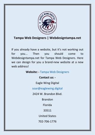 Tampa Web Designers  Webdesigntampa.net