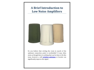 A Brief Introduction to Low Noise Amplifiers