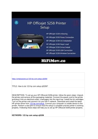 How to do 123 hp com setup oj5258?