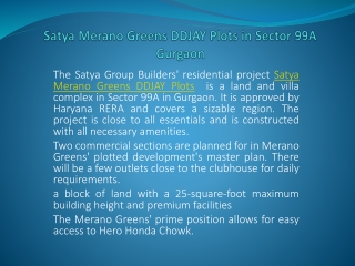 Satya Merano Greens DDJAY Plots in Sector 99A Gurgaon