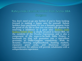 Raheja India Rashtra DDJAY Plots Sector 88A Gurgaon