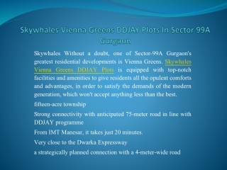 Skywhales Vienna Greens DDJAY Plots In Sector 99A Gurgaon