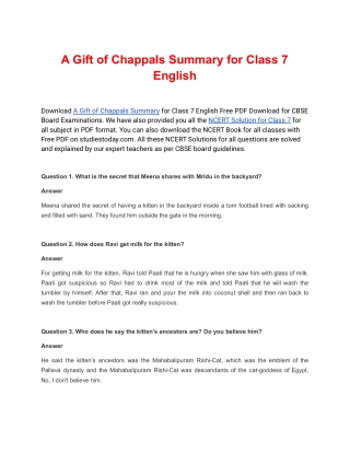 A Gift of Chappals Summary for Class 7 English