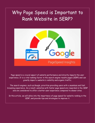 Why Page Speed is Important to Rank Website in SERP?