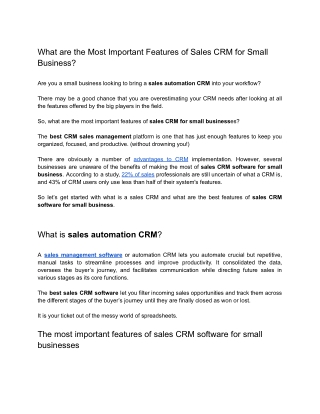 What are the Most Important Features of Sales CRM for Small Business?