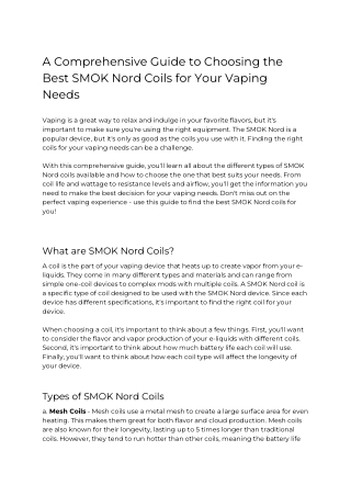 A Comprehensive Guide to Choosing the Best SMOK Nord Coils for Your Vaping Needs