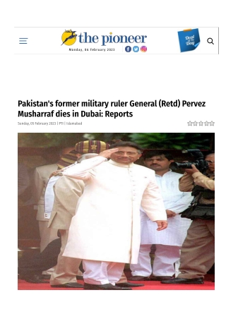 Pakistan's former military ruler General (Retd) Pervez Musharraf dies in Dubai Reports