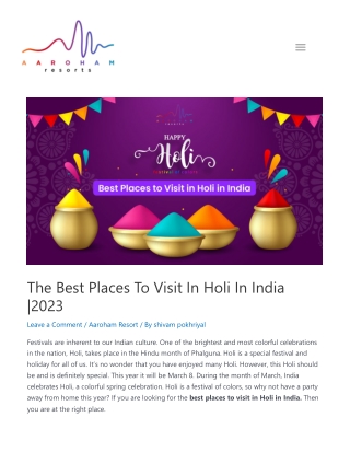 Best Places To Visit In Holi In India