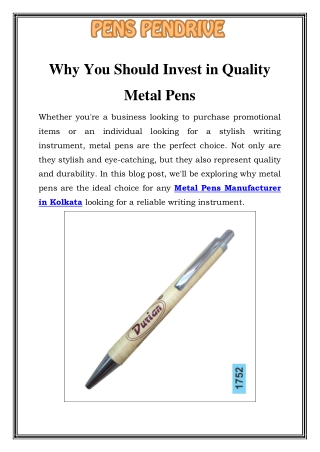 Metal Pens Manufacturer in Kolkata Call-9820665448