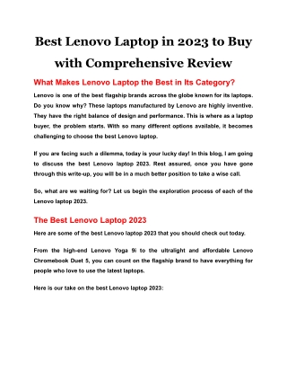 Best Lenovo Laptop in 2023 to Buy with Comprehensive Review