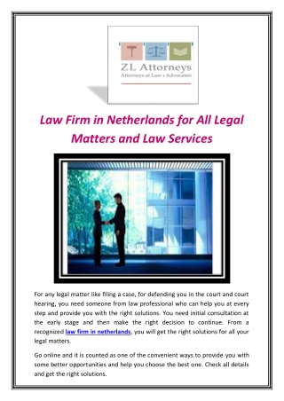 Law Firm in Netherlands for All Legal Matters and Law Services