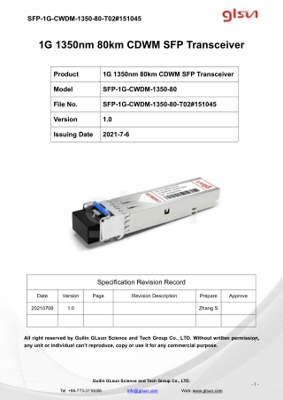 1G 1350nm 80km CDWM SFP Transceiver