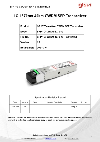 1G 1370nm 40km CWDM SFP Transceiver