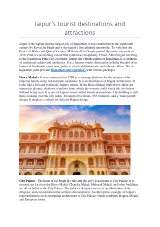 Jaipur's tourist destinations and attractions