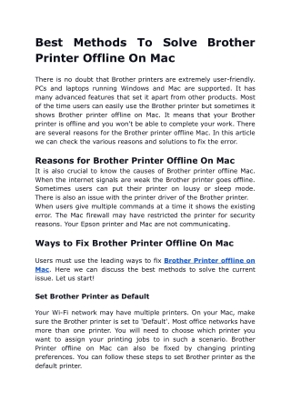 Best Methods To Solve Brother Printer Offline On Mac