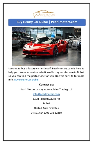 Buy Luxury Car Dubai | Pearl-motors.com