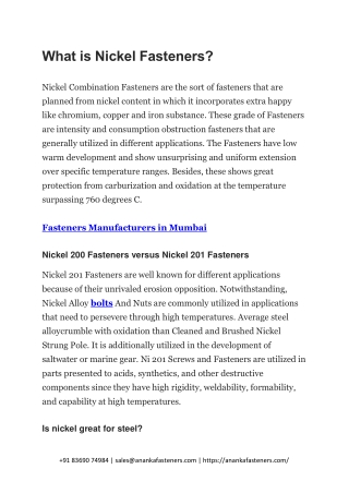 What is Nickel Fasteners