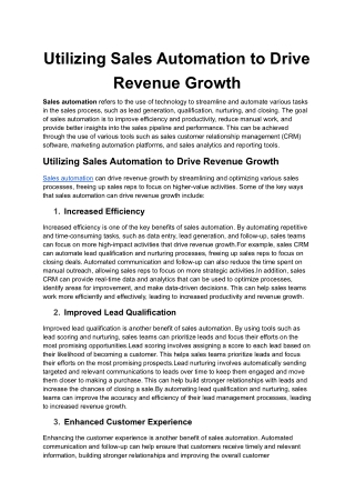 Utilizing Sales Automation to Drive Revenue Growth