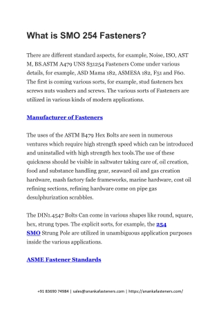 What is SMO 254 Fasteners