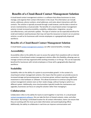 Benefits of a Cloud-Based Contact Management Solution.