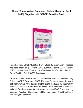 Class 12 Information Practices _ Solved Question Bank 2023_ ‘Together with’ CBSE Question Bank