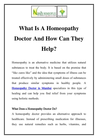 Homeopathy Doctor in Mumbai Call- 912226741516