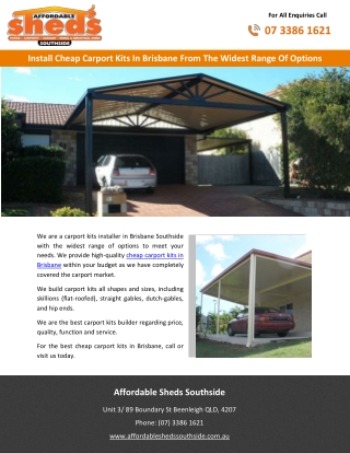 Install Cheap Carport Kits In Brisbane From The Widest Range Of Options