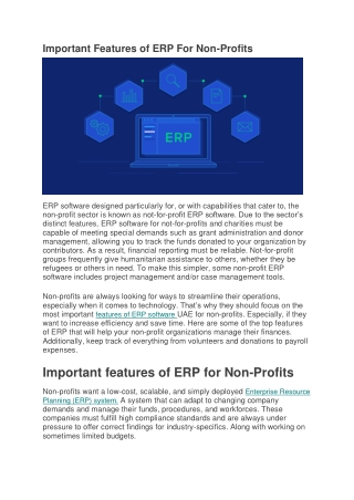 Important Features of ERP For Non-Profits