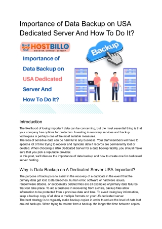 Importance of data Backup on usa dedicated server and how to do it