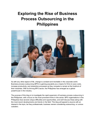 Exploring the Rise of Business Process Outsourcing in the Philippines