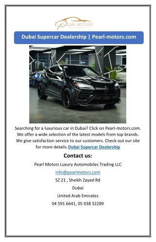 Dubai Supercar Dealership | Pearl-motors.com