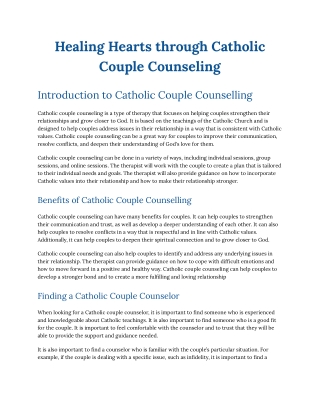 Healing Hearts through Catholic Couple Counseling